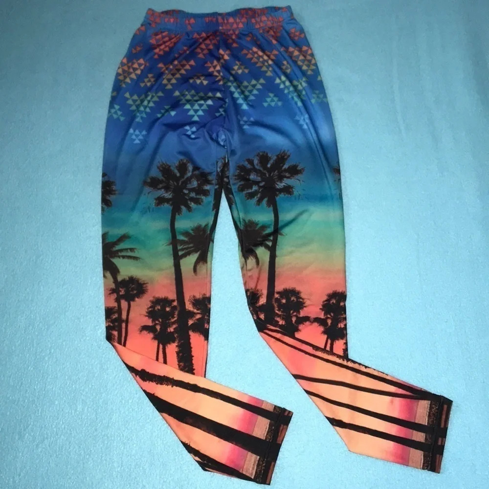 𝅺XHILARATION leggings palm trees print elastic waistband size M